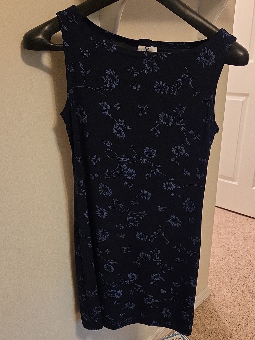 Vintage 90's Women's Navy Mini Floral Sleeveless Dress Size Small